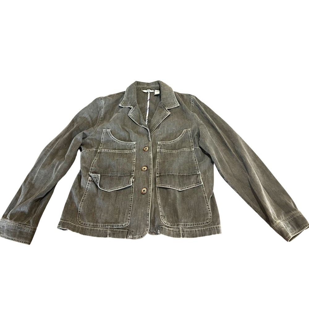 J. Jill Womens Large Tall Faded Cotton Canvas Chore Utility Jacket work wear